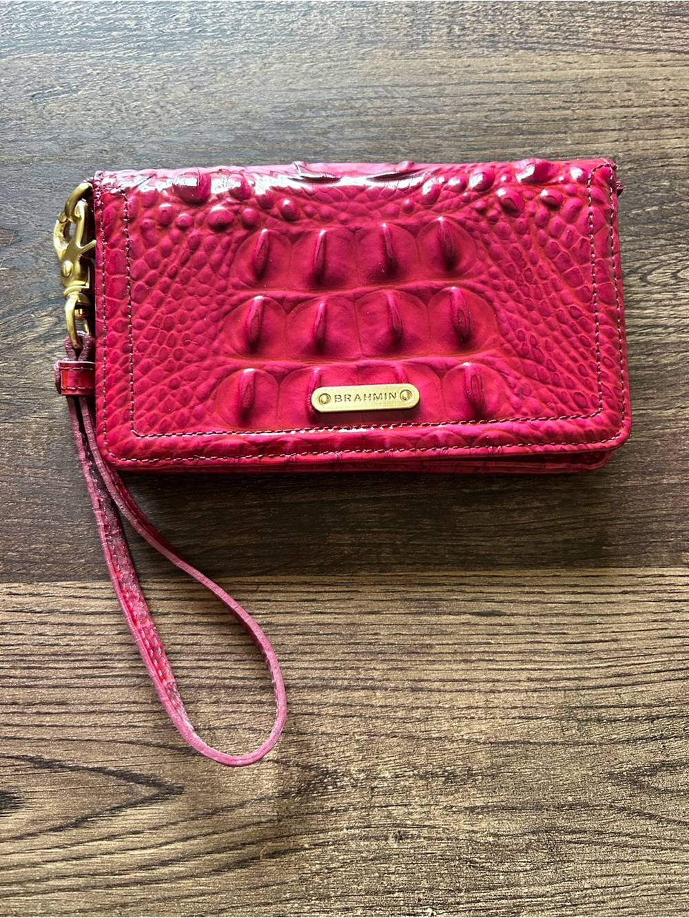 Brahmin “Potion Pink” Embossed Leather Wristlet / Wallet